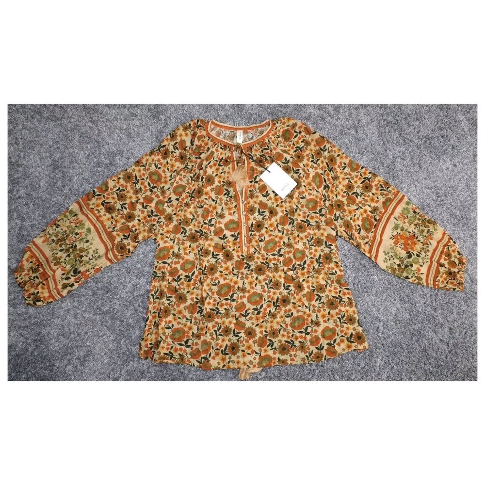 Spell Floral Peasant Blouse in Mustard and Green